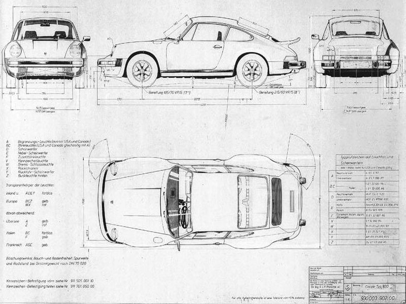 1975 Porsche 930 Turbo Technical Blueprint